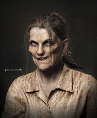 Creepy woman ponytail digital painting - realistic free wallpaper for mobile