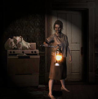 Woman holding lantern dark room - free halloween wallpaper for tablet