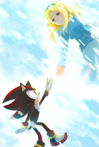 Cartoon character reaching sonic sky - god ray free wallpaper