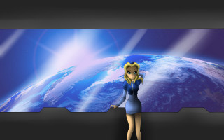 Cartoon character large screen blue - a blue planet in the background free wallpaper