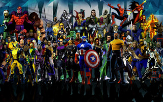 Superheroes blue black white background - a group of superheros free wallpaper for desktop