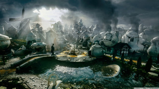 Statues graveyard dark sky man - matte painting free wallpaper for desktop