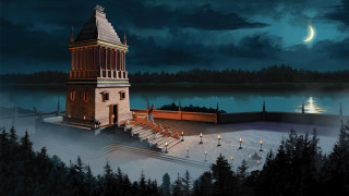 Clock tower forest night full - christophe vacher free wallpaper for desktop