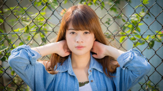 Woman denim shirt pose hands - chizuko yoshida free wallpaper