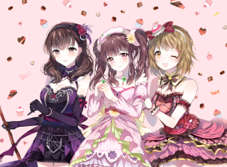 Three anime girls pink purple - three anime girl free wallpaper