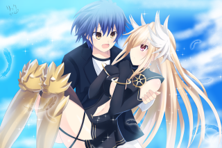 Anime couple cloudy day blue 2 - behind them free wallpaper