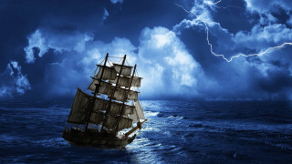 Stormy ocean ship lightning cloudy 2 - sky free wallpaper