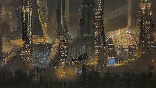 Futuristic city tall buildings night - chris moore free wallpaper