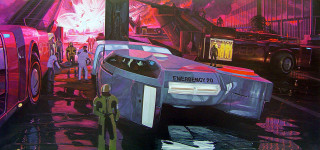 Futuristic city car man pink - syd mead. free wallpaper