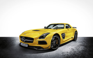 Yellow mercedes sls amg studio - a black floor free wallpaper