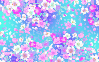 Blue background pink white flowers 2 - computer art free wallpaper
