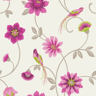 Pink flower bird pattern white - the left side of the image free wallpaper for tablet