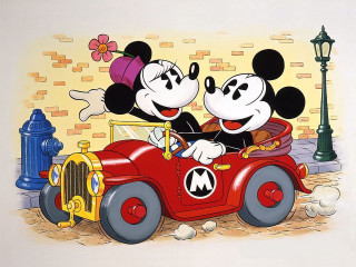Mickey minnie red car fire - a pop art painting free wallpaper