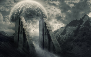 Surreal gate giant planet sky - surreal free wallpaper