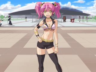 Cartoon girl pink hair cat - anime style free wallpaper