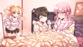 Anime girls sitting bed room - a bed in a room free wallpaper