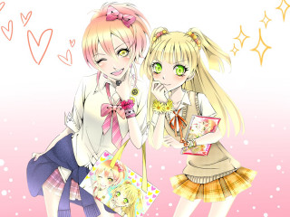 Two anime girls blonde greeneyes - official art free wallpaper for desktop