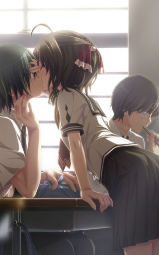 Couple sitting table laptop kissing - bálint kiss free wallpaper for mobile