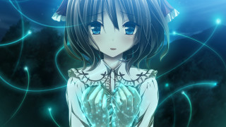 Girl blueeyes whitedress hologram anime - circle free wallpaper for desktop