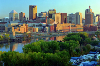 City skyline river bridge foreground 2 - arlington nelson lindenmuth free wallpaper