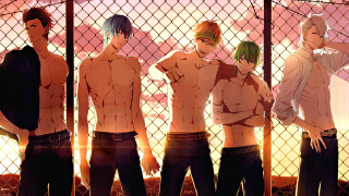 Anime guys fence back view - their back free wallpaper