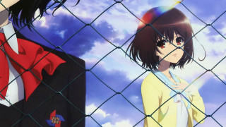Anime characters fence clouds blue - a red scarf free wallpaper