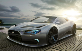 Silver sports car ocean sunset - the cloud free wallpaper