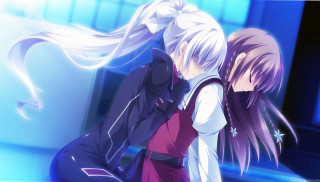 Anime characters hugging blue lights - the right side of the image free wallpaper