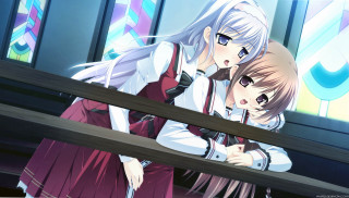 Anime characters hugging stained glass - aguri uchida free wallpaper