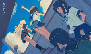 Anime girls street corner sky - a street corner free wallpaper