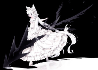 Woman white dress wings black - over her free wallpaper