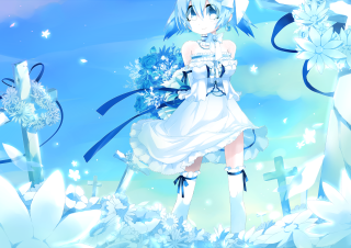Anime girl white dress blue 2 - a blue flower free wallpaper for desktop