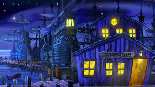 Night scene boat dock clock - matte painting concept art free wallpaper