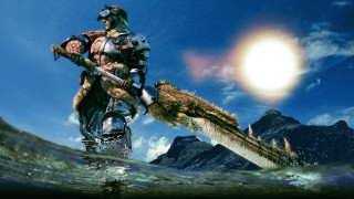 Man armor sword dragon water - a sword and a dragon free wallpaper