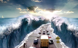 Large wave crashing road cars 2 - eric zener free wallpaper