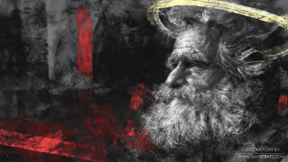 Bearded man halo cross painting - digital art free wallpaper for desktop