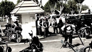 Bikers parking lot group standing - a parking lot free wallpaper