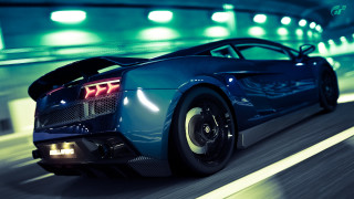 Blue sports car tunnel night 3 - roof free wallpaper