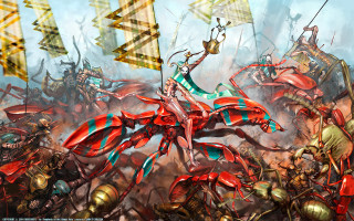 Battle scene people giant red - a painting of a battle free wallpaper