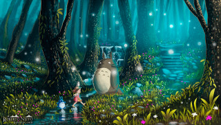Person forest totoro waterfall painting - a painting of a person free wallpaper for desktop