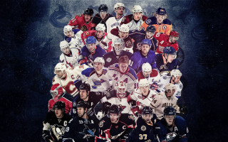Hockey players uniforms numbers collage - temporary art free wallpaper for desktop