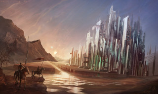 Man riding horse river city - anato finnstark free wallpaper for desktop