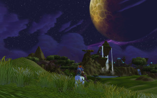 Man riding horse field giant - a giant moon in the background free wallpaper