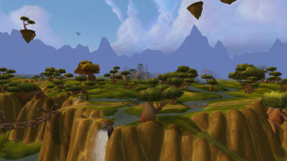 Waterfall trees mountains blue sky - landscape free wallpaper