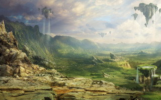 Mountain landscape waterfall distance middle - a waterfall in the middle free wallpaper