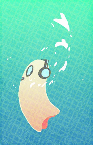 Cartoon character headphones floating water - underwater free wallpaper for mobile