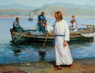 Jesus walking beach boat people - a painting of jesus free wallpaper for desktop