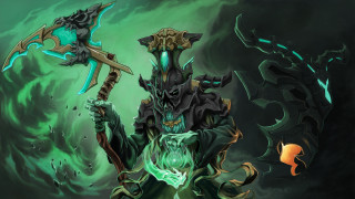 Demon green sword glowing eye - a painting of a demon holding free wallpaper