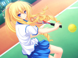 Girl blue dress tennis racket 3 - a tennis court free wallpaper