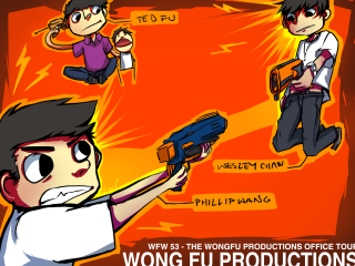 Cartoon boy gun pointing another - fan art free wallpaper